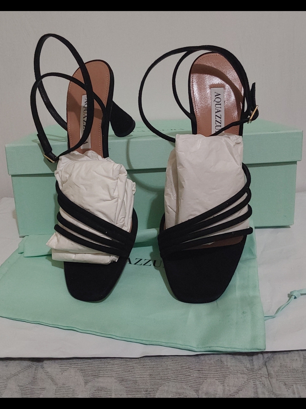 Aquazzura Black Multi-Strap Slingback Heels